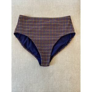 ATHLETA M Classic High Rise Swim Bikini Bottom Texture Gingham Seersucker